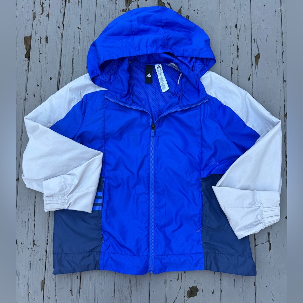 Adidas • Color Block Windbreaker 3 Stripes Mesh Collapsable Hood // size: medium